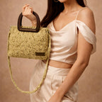 Jute Macrame Handbag with Wooden Handle & Shoulder Strap