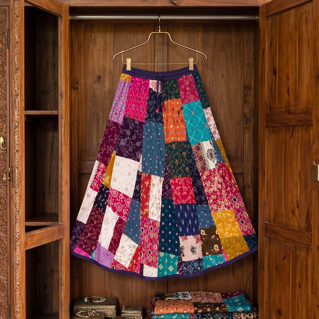Vibrant Handmade Cotton Patchwork Maxi Skirt