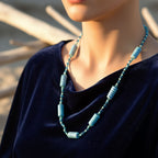 Aqua Murano Style Striped Glass Tube Opera Necklace
