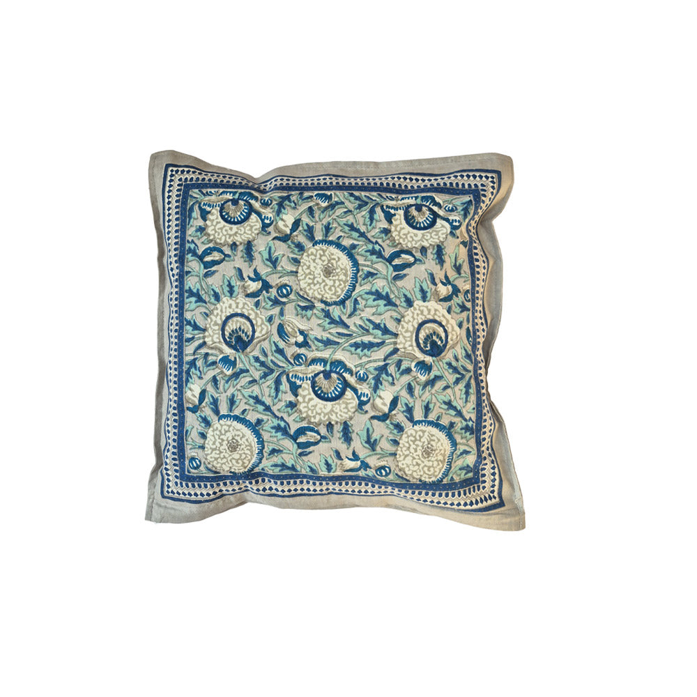 Indigo Bloom Block Print Cushion Cover Set of 2 - Madhues