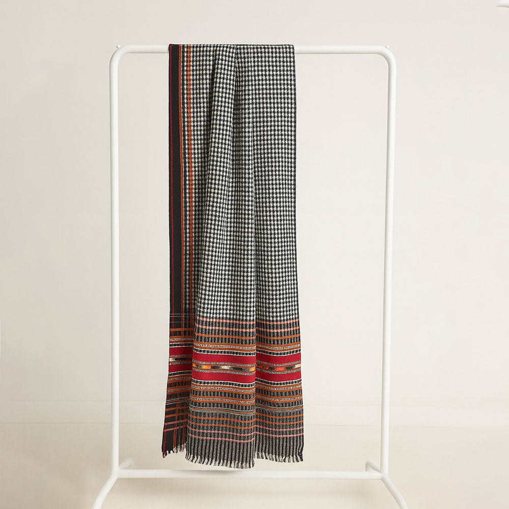 Monochrome Check & Vibrant Red Heritage Pattu Shawl