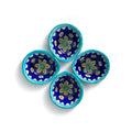 Hand-Painted Floral Ceramic Diyas with Turquoise Rim