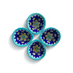 Hand-Painted Floral Ceramic Diyas with Turquoise Rim