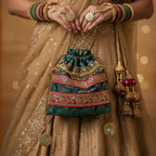 Royal Green and Blue Embroidered Potli Bag - Madhues