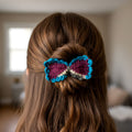 Handcrafted Crochet Bow Hair Clip - Vibrant Plum & Teal