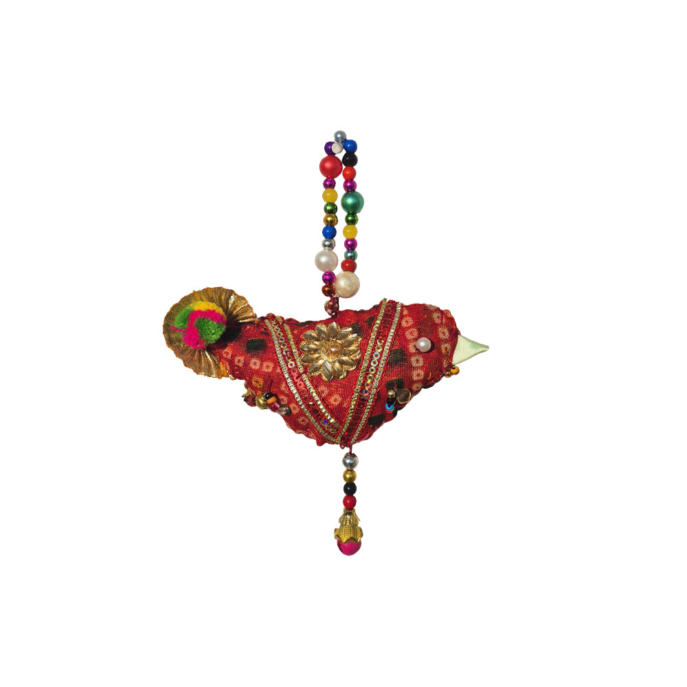 Vibrant Bandhani Bird Charm with Zari & Beads - Madhues