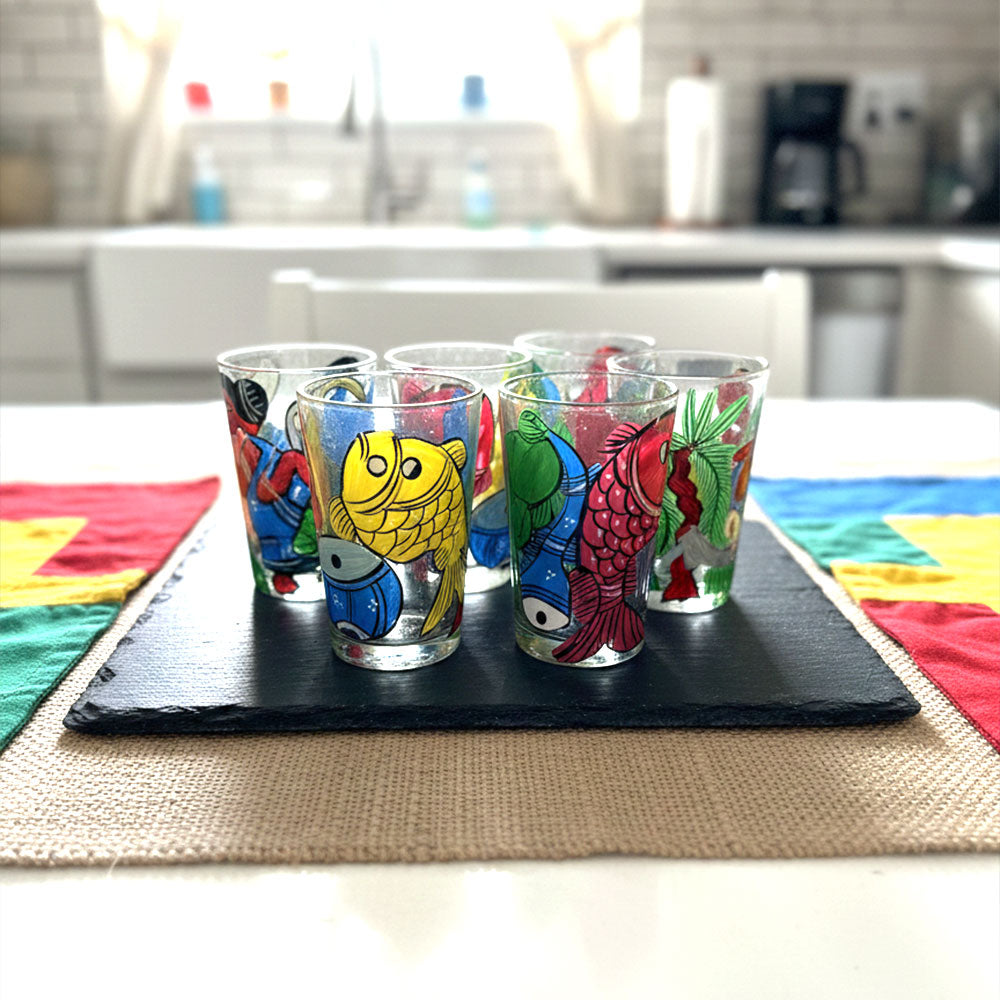 Hand-Painted Bengal Pattachitra Glass Tumbler - Traditional Folk Art Decor - Madhues