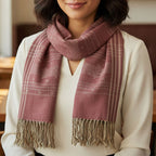 Earthy Mauve Handloom Slub Weave Pattu Scarf with Geometric Detail