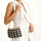 Handmade Jute Crochet Crossbody Bag - Blue & Natural Pattern