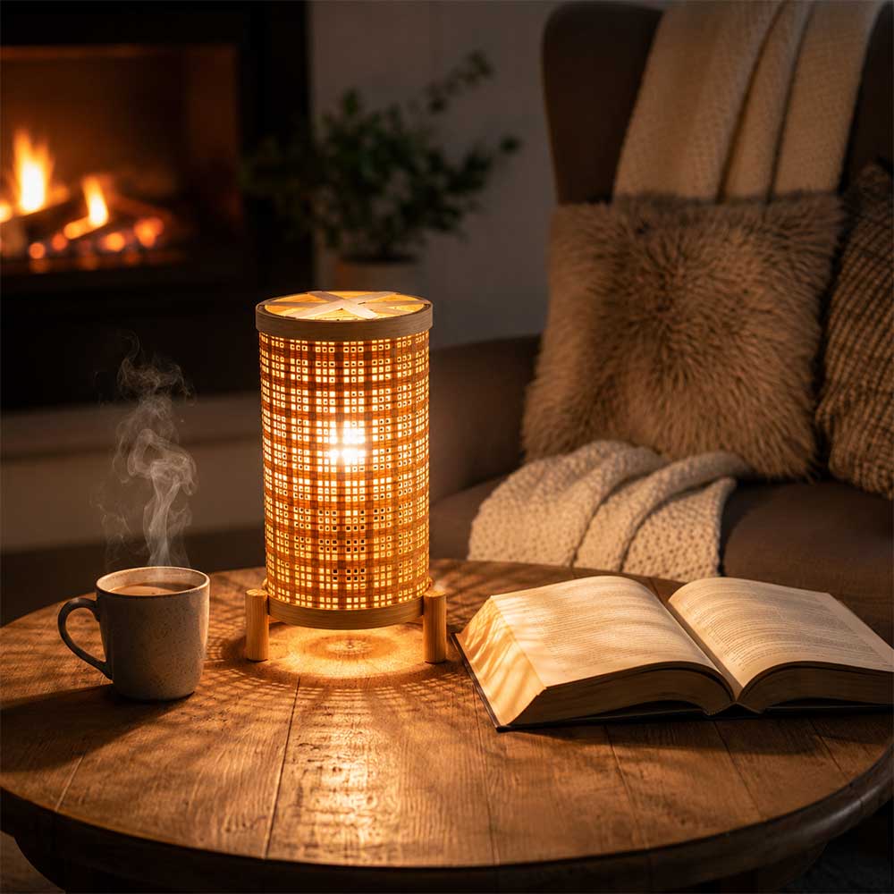 Handcrafted Bamboo Lattice Cylinder Table Lamp
