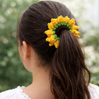 Artisan Crocheted Sunflower Scrunchie - Unique Hair Accessory
