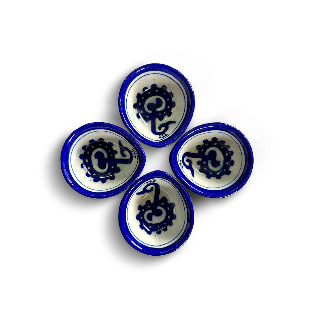 Artisanal Blue & White Graphic Motif Diya Bowls