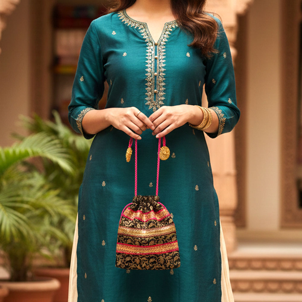 Royal Black and Gold Potli Bag