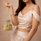 Handmade Jute Drawstring Pouch Bag with Beads