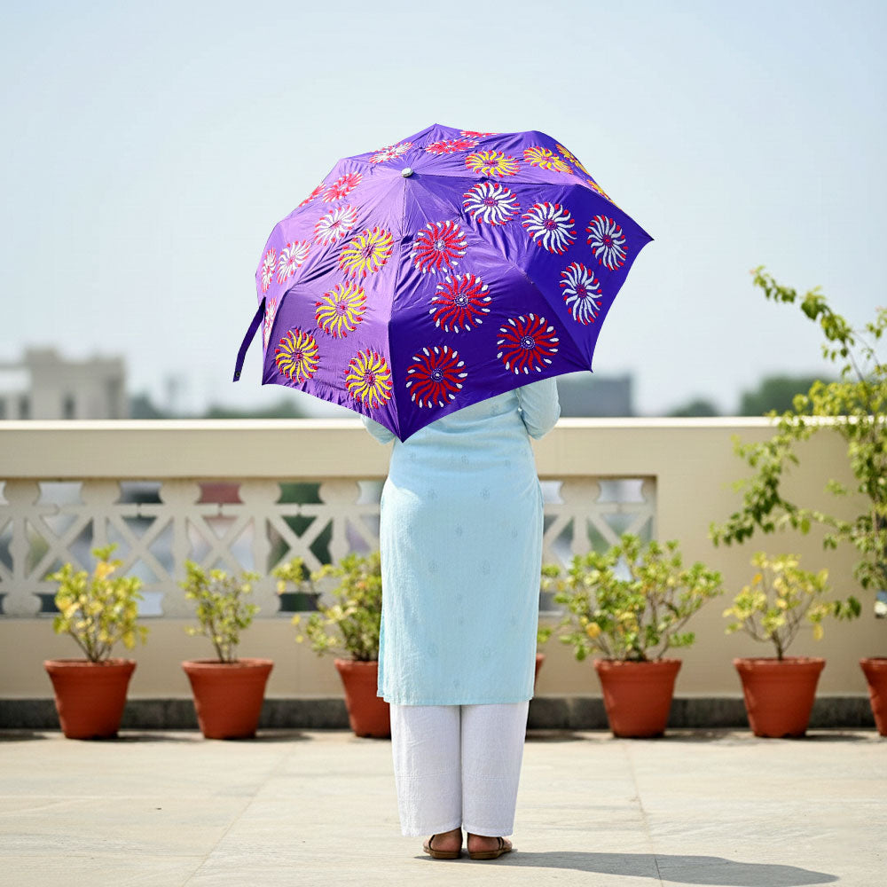Violet Starburst Hand-Embroidered Umbrella - Madhues