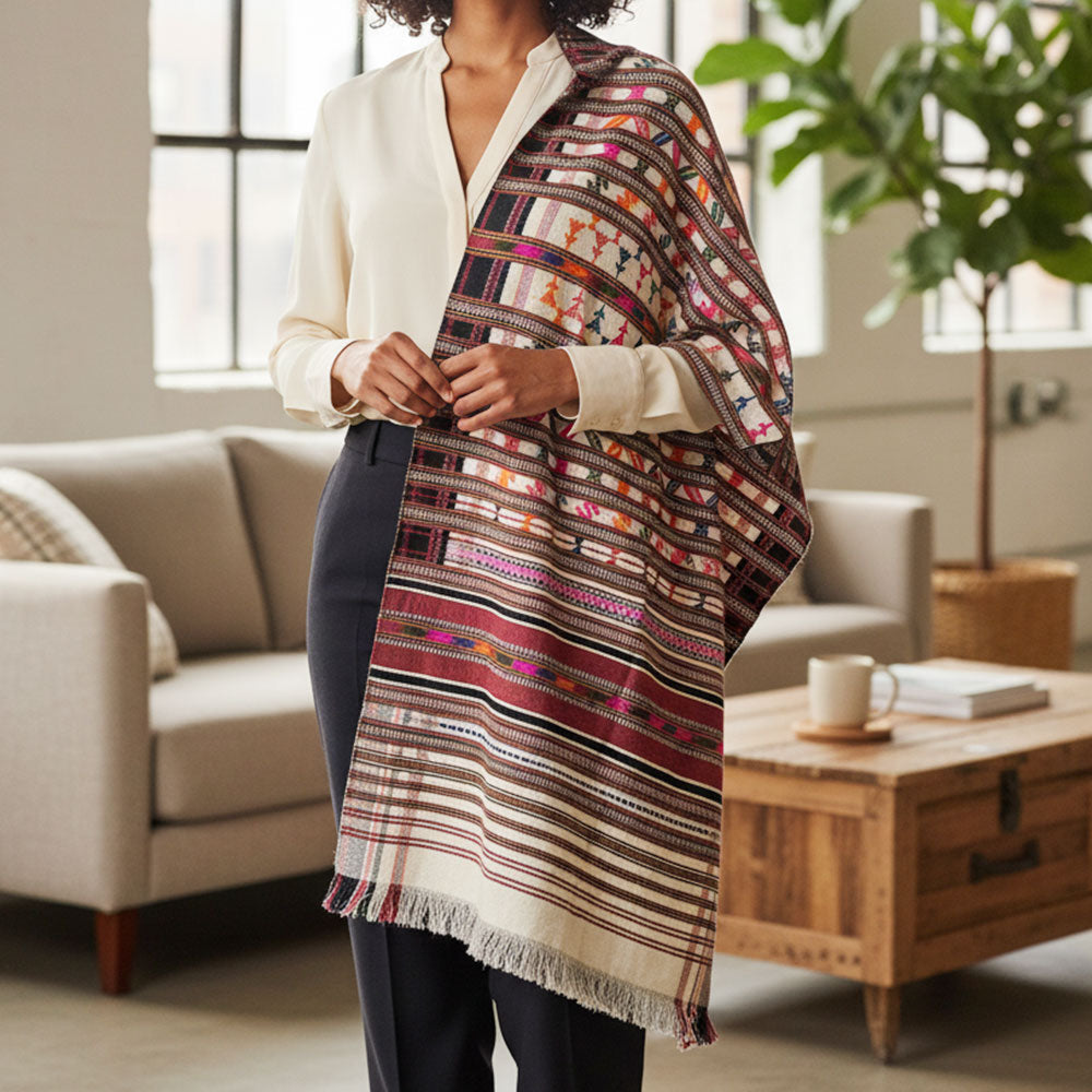 Vibrant Multi-Motif Heritage Handwoven Pattu Shawl
