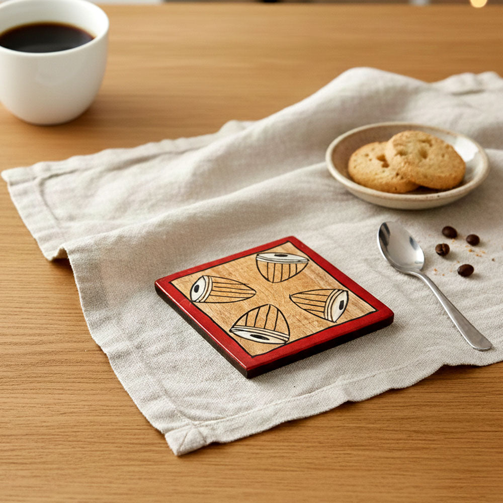 Pattachitra Drum Art Wooden Coaster