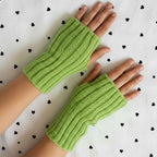 Handmade Ribbed Knit Fingerless Gloves - Soft Winter Arm Warmers