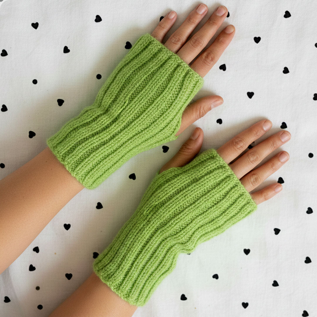 Handmade Ribbed Knit Fingerless Gloves - Soft Winter Arm Warmers
