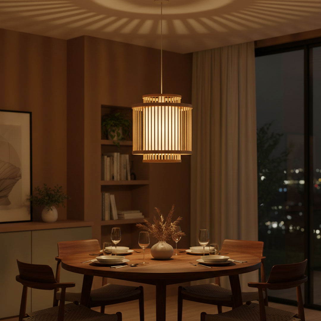 Handcrafted Tiered Bamboo Pendant Light - Zen Style