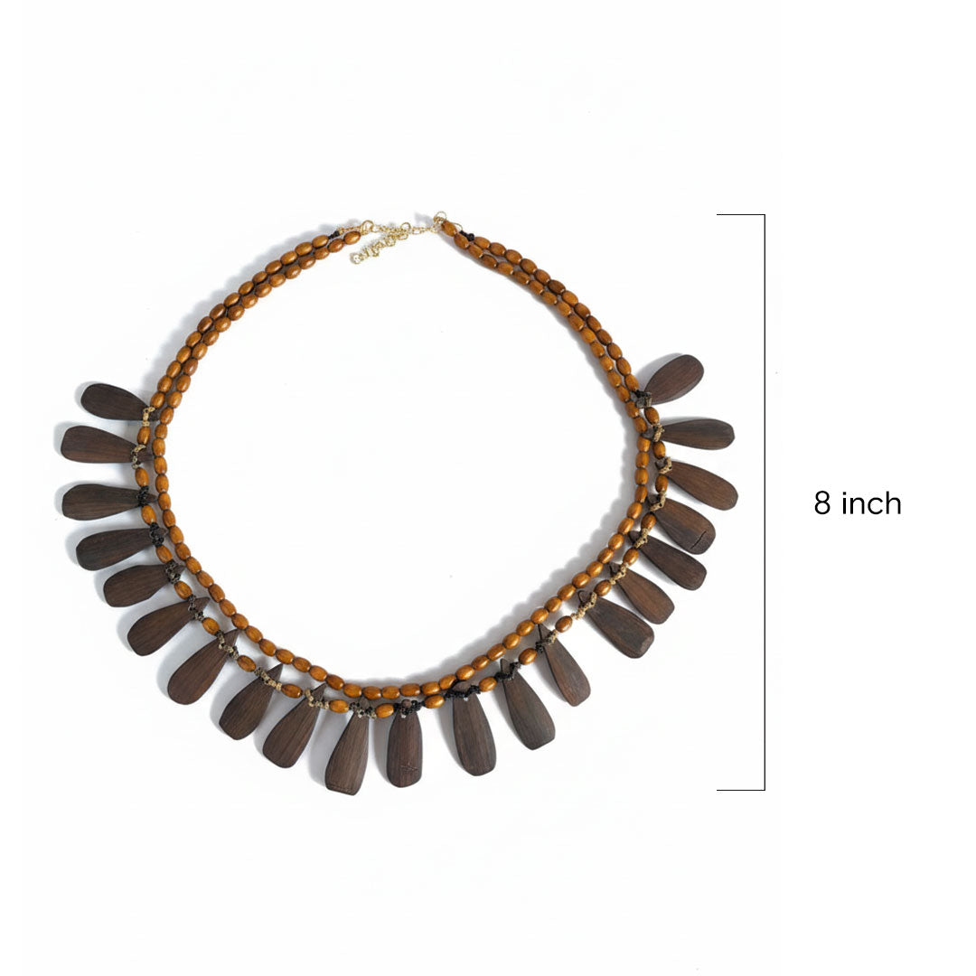 Double-Strand Wooden Bead Necklace with Paddle Charms