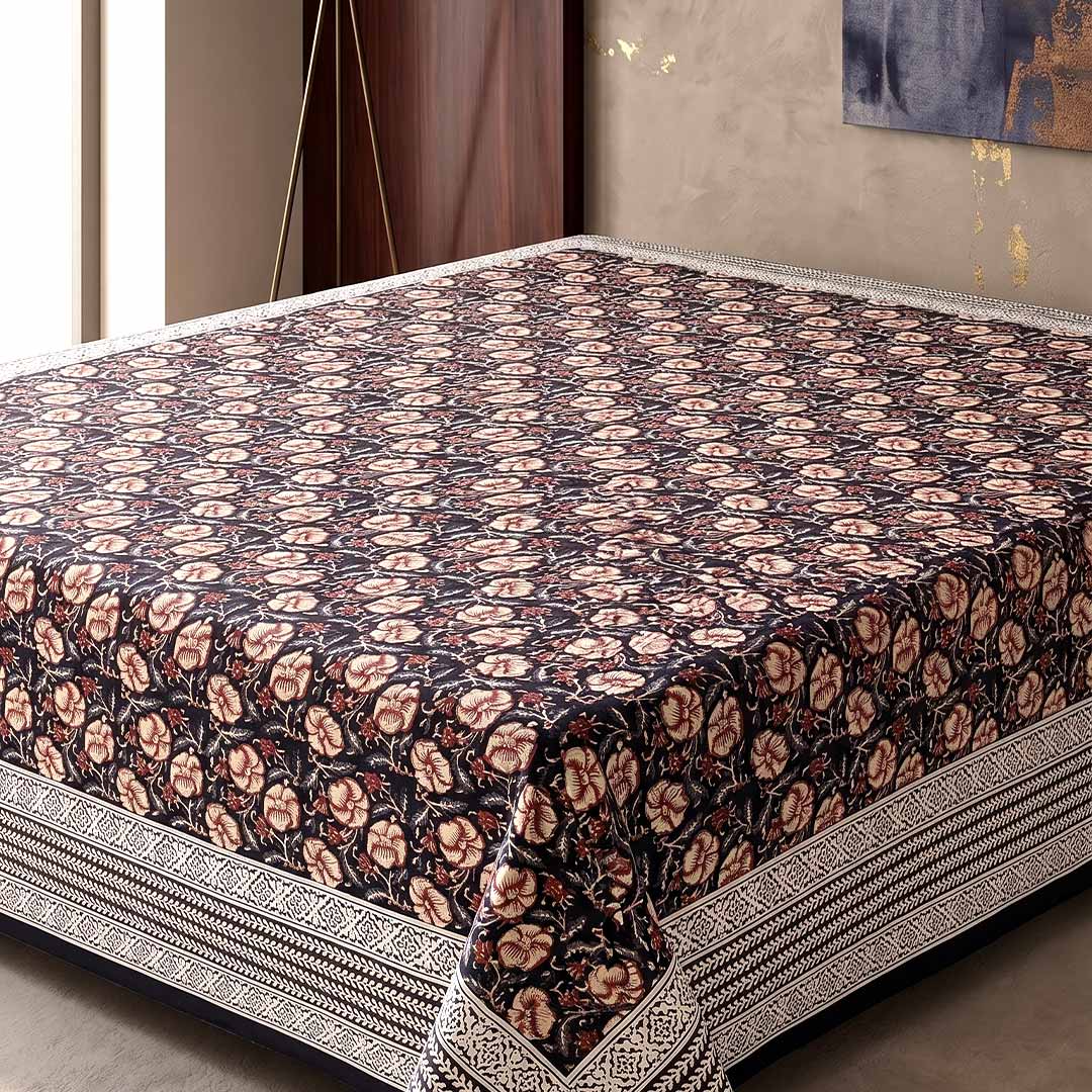 Botanical Motif Block Printed Vegetable Dye Bedsheet