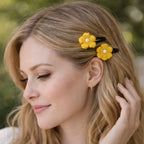 Charming Crocheted Flower Hair Clips - Pearl Accents