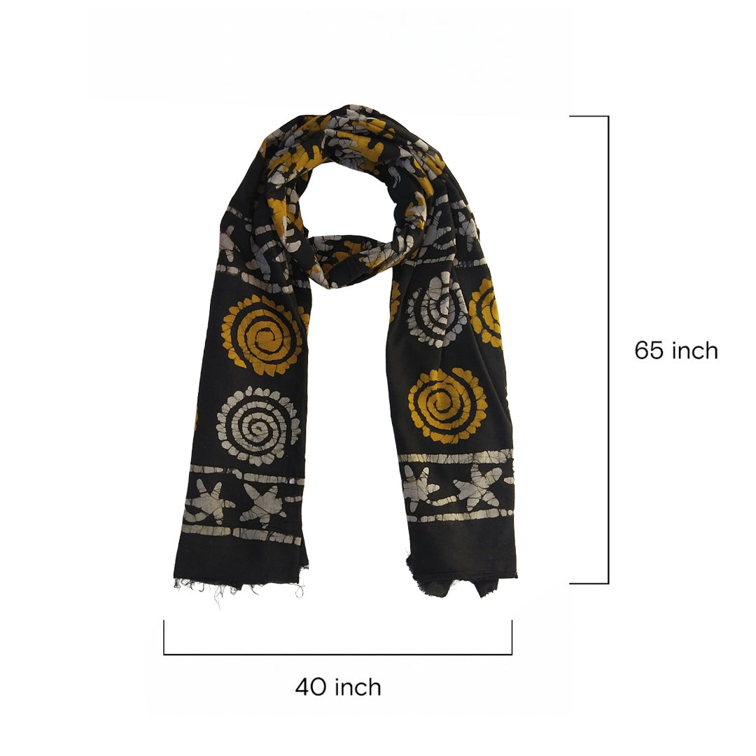 Block Printed Cotton Scarf with Swirl & Floral Design