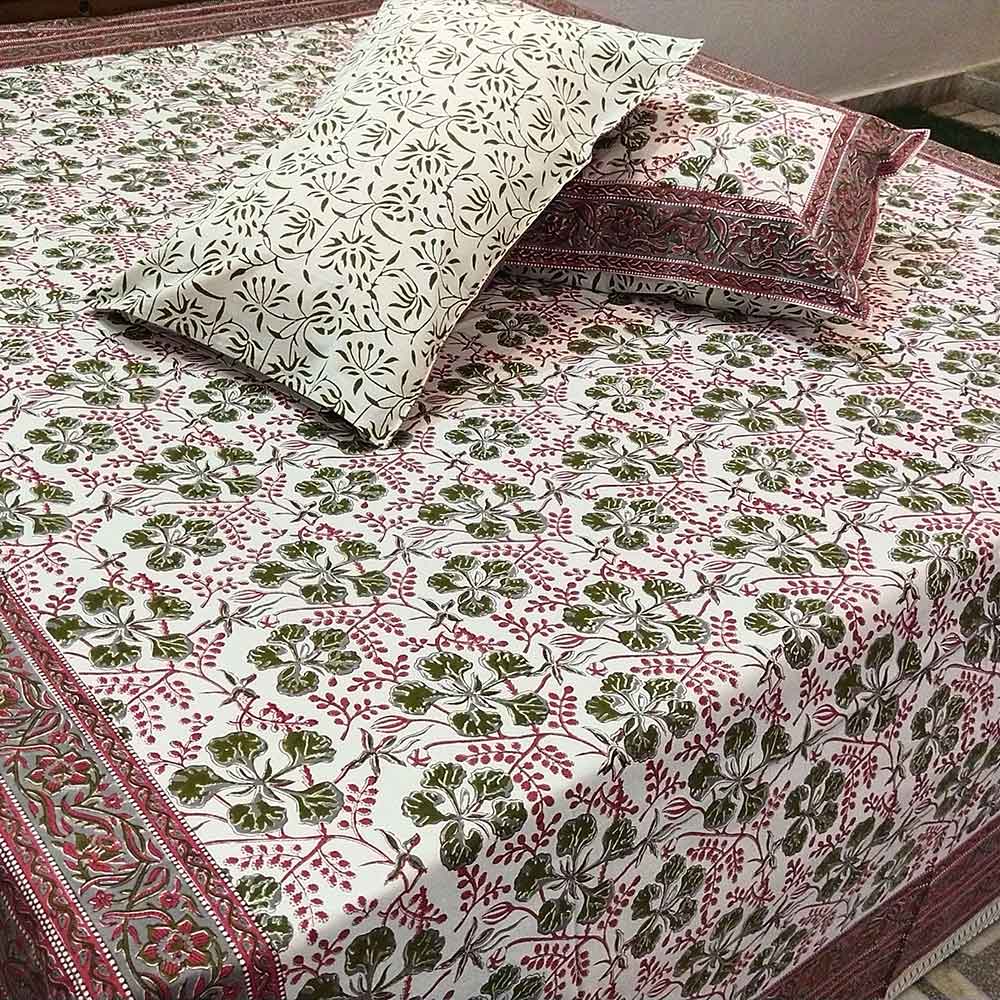 Bagru Botanical Block Print Bedsheet Set - Madhues