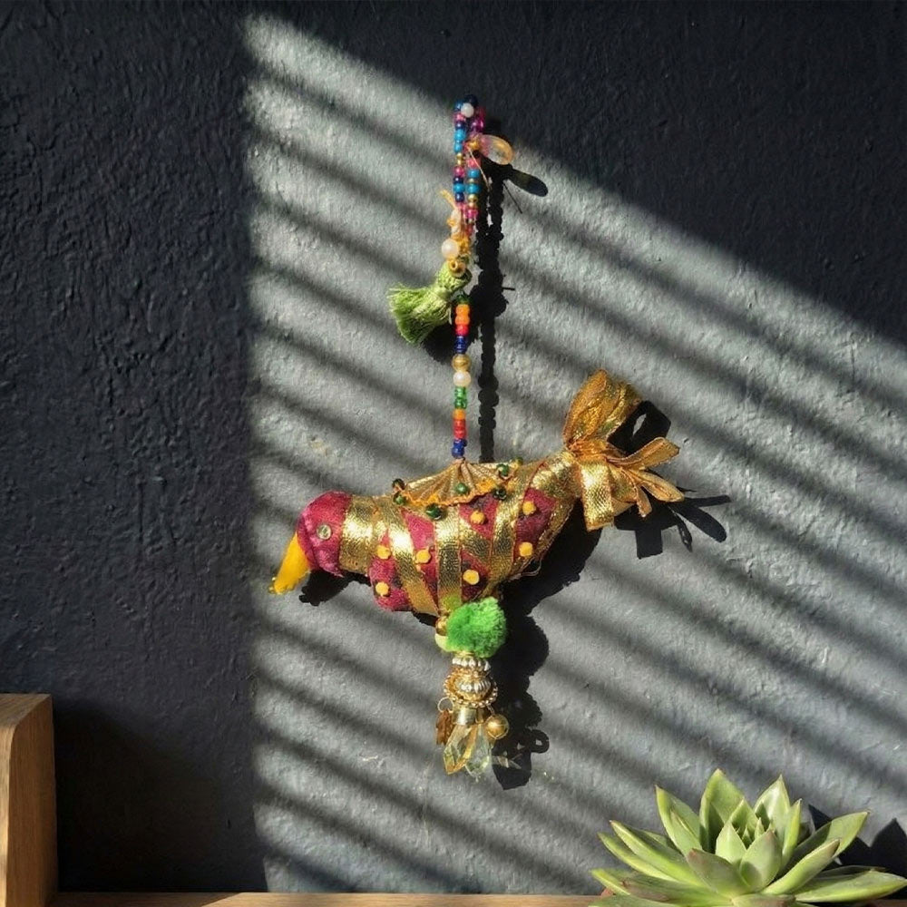 Intricate Beaded Fabric Bird Hanging - Madhues