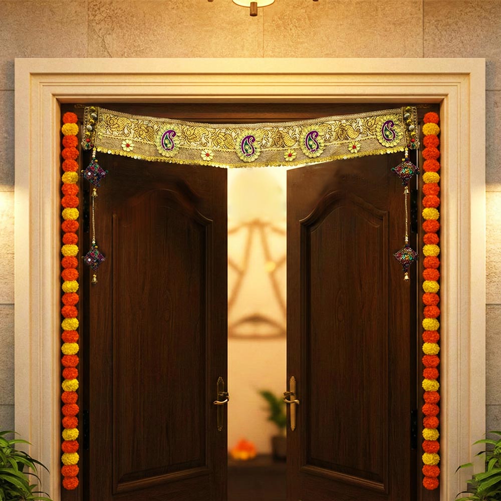 Regal Paisley Motif Toran with Jewel-Tone Embroidery (Kairi Zari Bandarwal) - Madhues