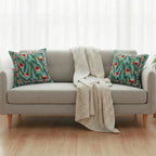 Teal Tulip Block Print Cushion Cover Set of 2 - Madhues