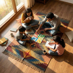 Artisan Hand-Woven Geometric Durrie Rug with Fringed Edges