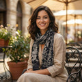 Block Printed Cotton Scarf - Black & White Abstract Design