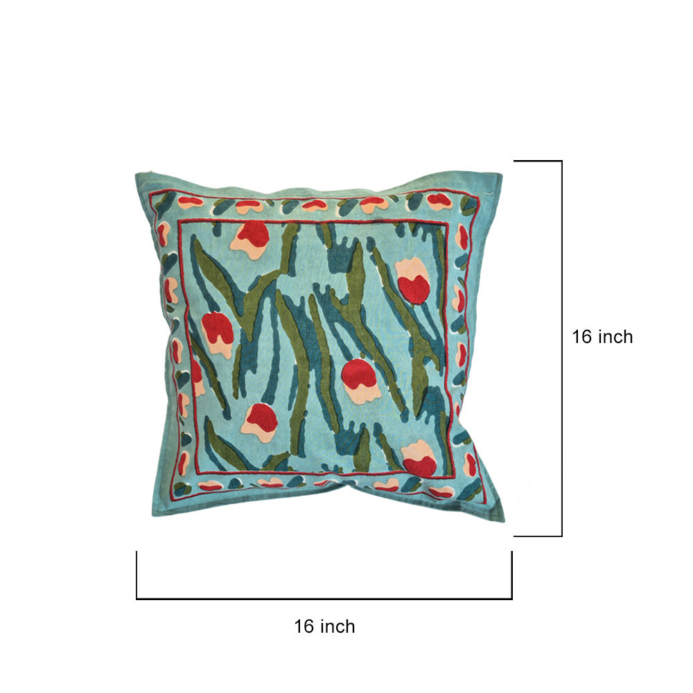 Teal Tulip Block Print Cushion Cover Set of 2 - Madhues