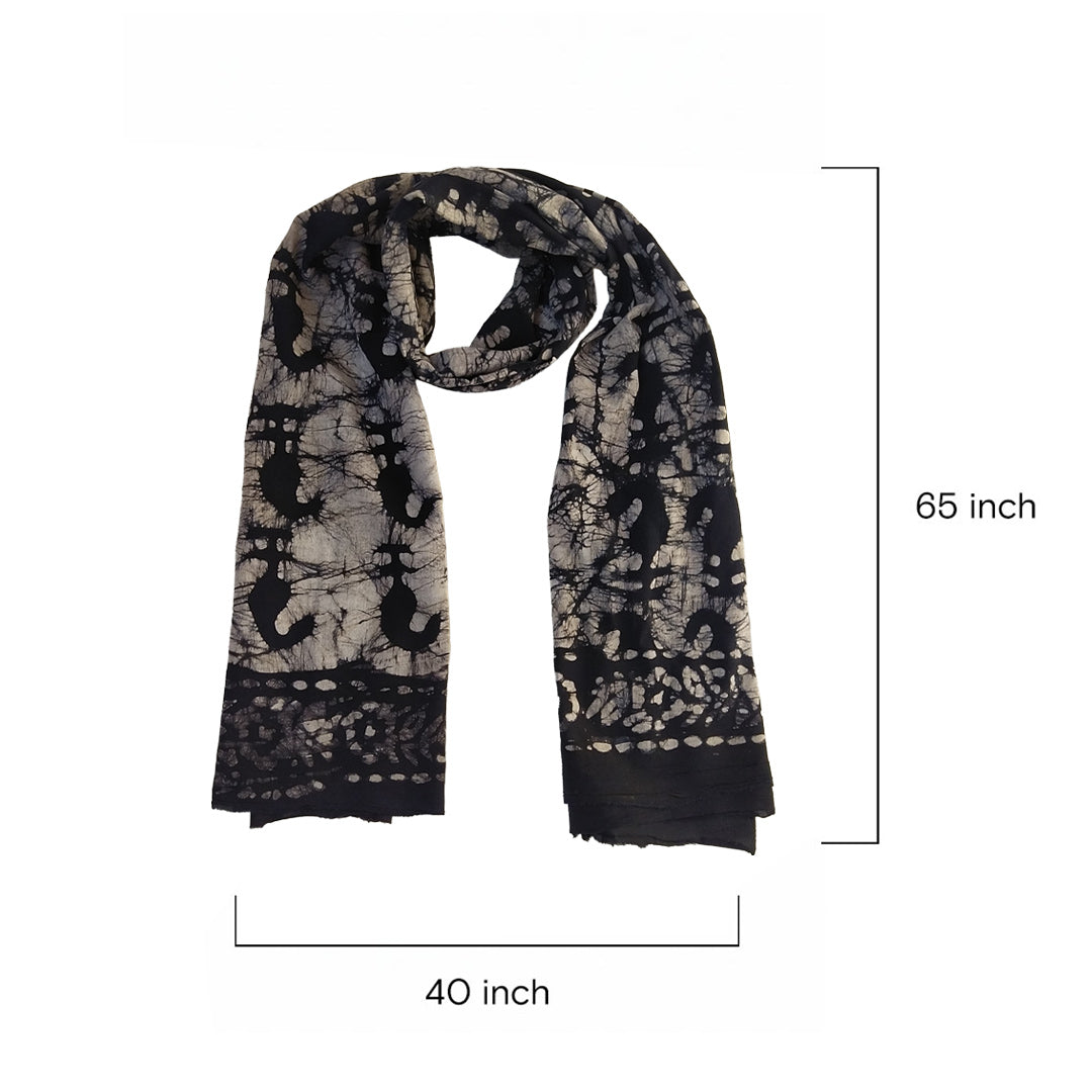 Block Printed Cotton Scarf - Black & White Abstract Design