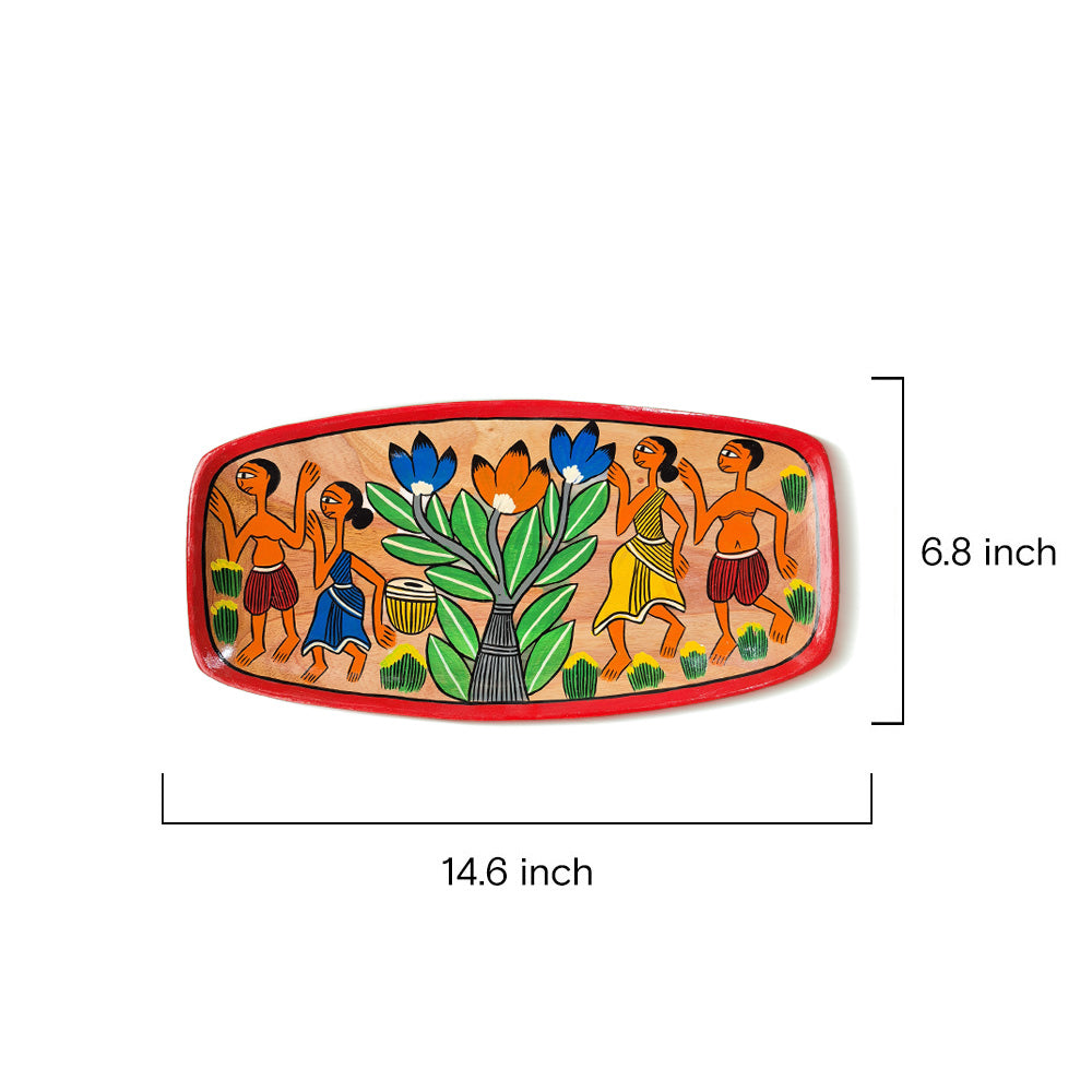 Pattachitra Art Wooden Tray - Traditional Folk Dance Design