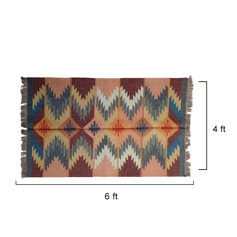 Artisan Hand-Woven Geometric Durrie Rug with Fringed Edges