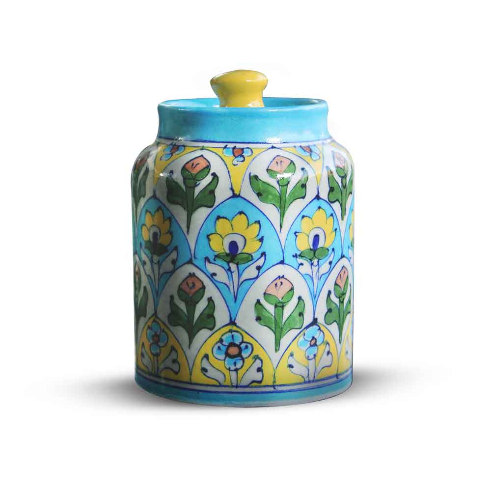 Jaipur Blue Pottery Floral Canister - Image 1