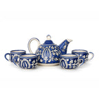 Artisanal Blue Pottery Tea Set with Teapot & Set of 4 Cups