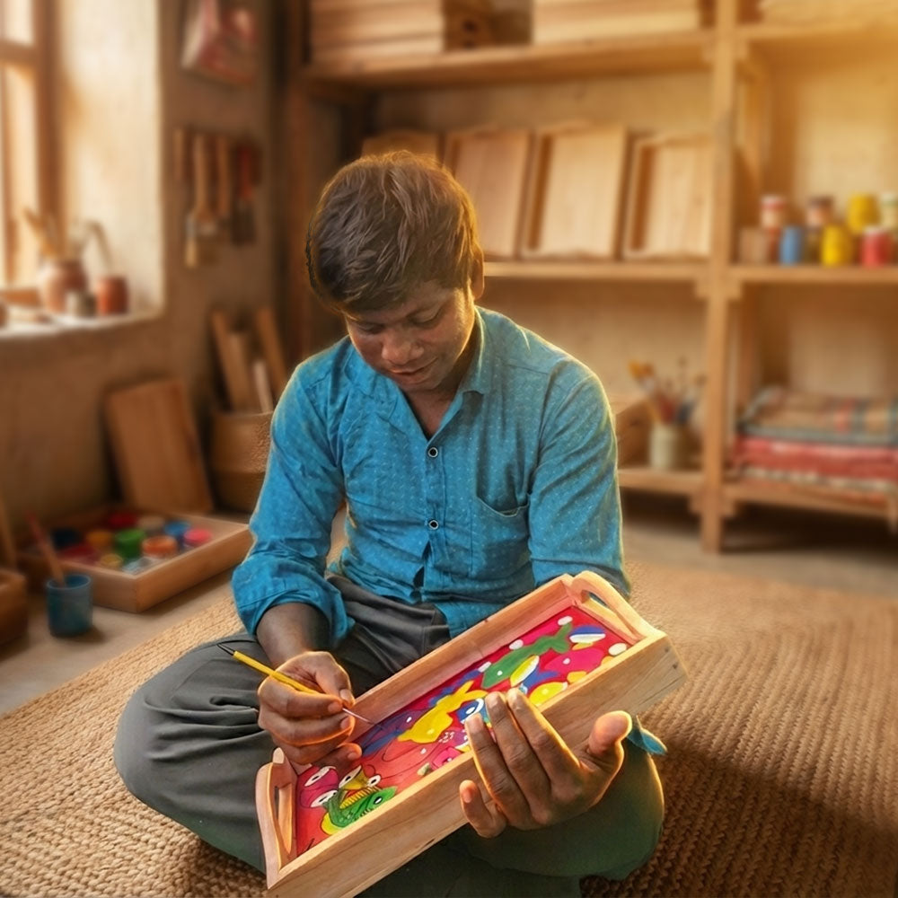 Wisdom & Wealth: Handcrafted Pattachitra Owl Motif Decorative Kettle - Madhues