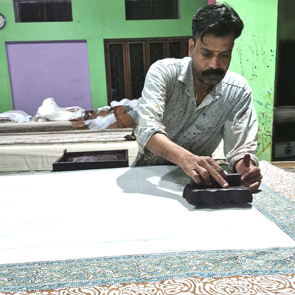 Indigo Elephant Hand Block Printed Cotton Bedding Set - Madhues