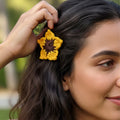 Handmade Crocheted Sunflower Hair Clip - Yellow & Brown Floral Accessory