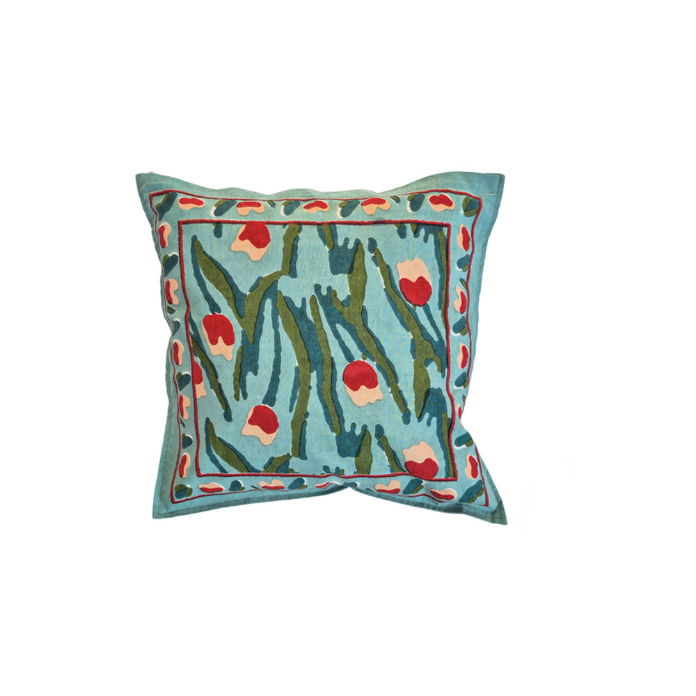 Teal Tulip Block Print Cushion Cover Set of 2 - Madhues