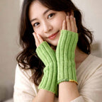 Handmade Ribbed Knit Fingerless Gloves - Soft Winter Arm Warmers