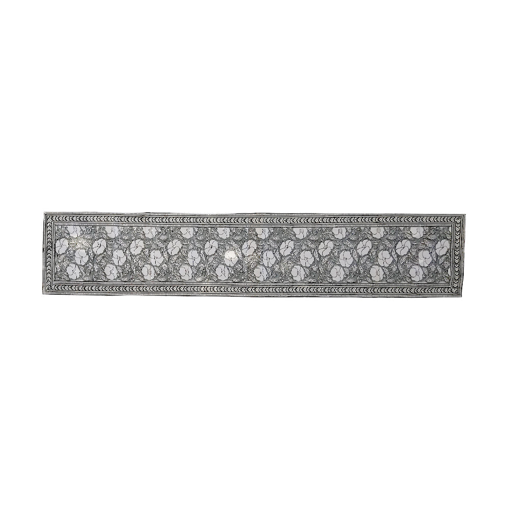 Artisan Block Printed Floral Table Runner - White & Grey