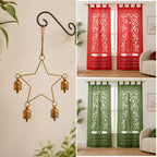 Handcrafted Brass Star Bell Chime & Appliqué Cutout Curtain Set