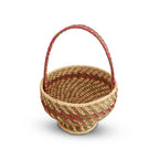 Woven basket with a handle on a white background