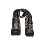 Block Printed Cotton Scarf - Black & White Abstract Design