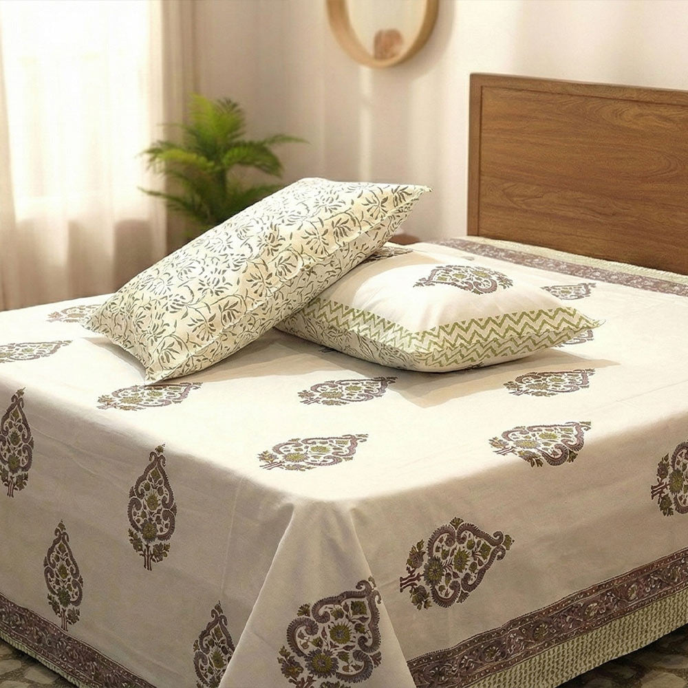 Bagru Medallion Cotton Bedsheet & Pillow Set - Madhues